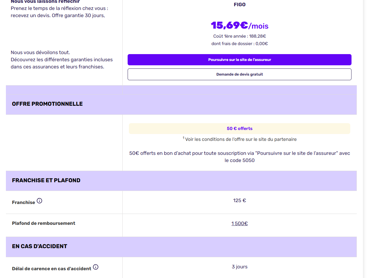 détail de l'offre du comparateur d'assurance animaux